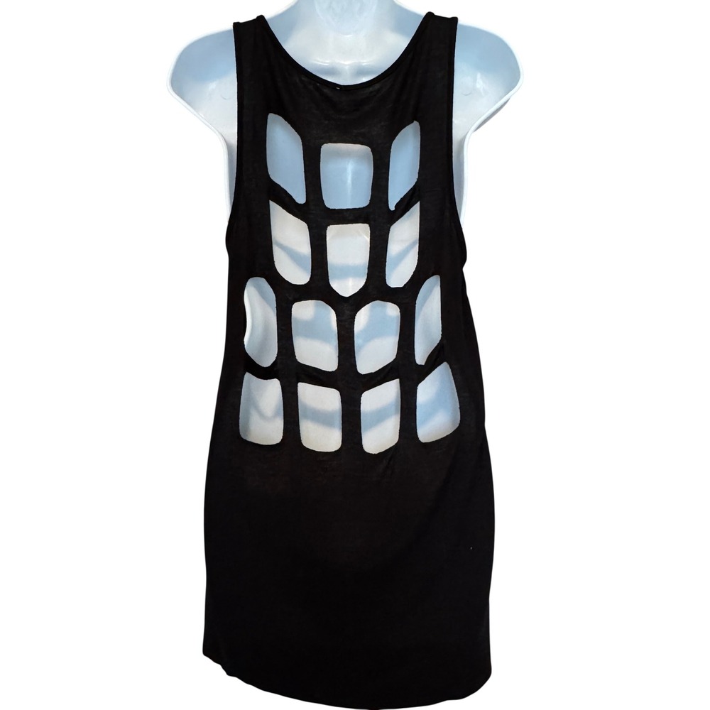 Y2K Cross Cutout Graphic Tank Top M Cage Back Edgy Rocker Indie Sleaze Mall Goth - Picture 5 of 9